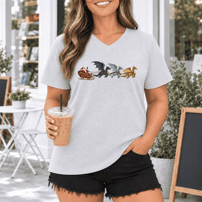 Santa Claus on Dragon Sleigh Ultra-Soft V-Neck | Christmas Reader Gift Ash