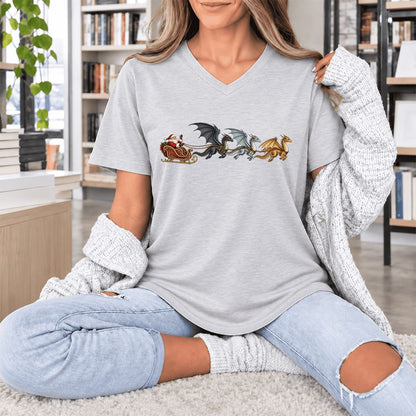 Santa Claus on Dragon Sleigh Ultra-Soft V-Neck | Christmas Reader Gift Ash