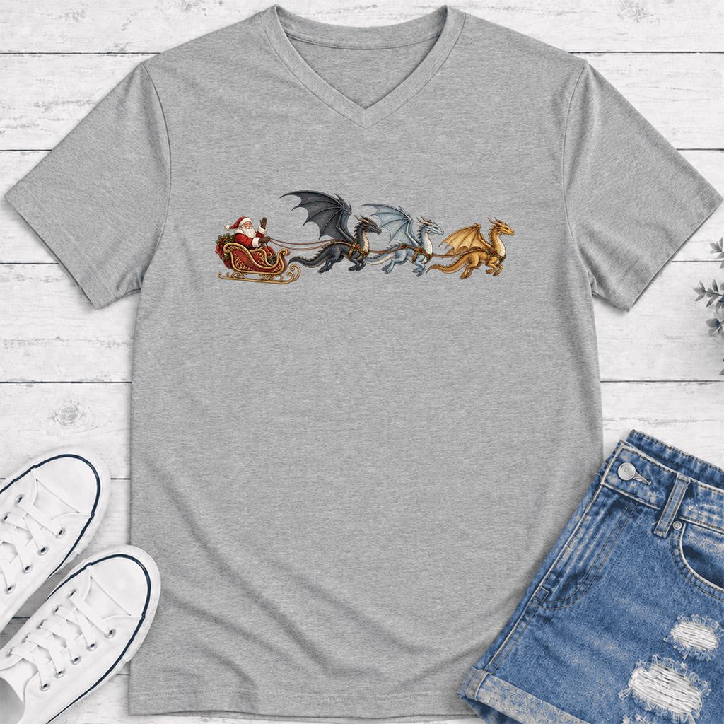 Santa Claus on Dragon Sleigh Ultra-Soft V-Neck | Christmas Reader Gift Athletic Heather