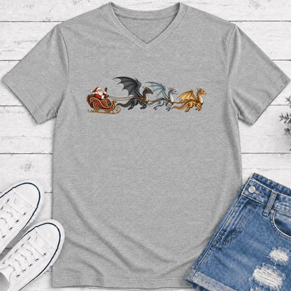 Santa Claus on Dragon Sleigh Ultra-Soft V-Neck | Christmas Reader Gift Athletic Heather