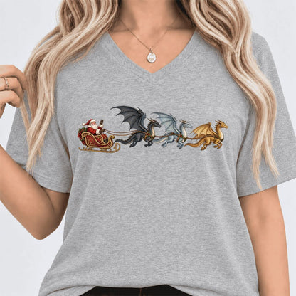 Santa Claus on Dragon Sleigh Ultra-Soft V-Neck | Christmas Reader Gift Athletic Heather