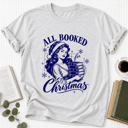 All Booked For Christmas Ultra-Soft Cotton T-Shirt | Christmas Reader Gift Ash
