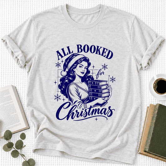 All Booked For Christmas Ultra-Soft Cotton T-Shirt | Christmas Reader Gift Ash