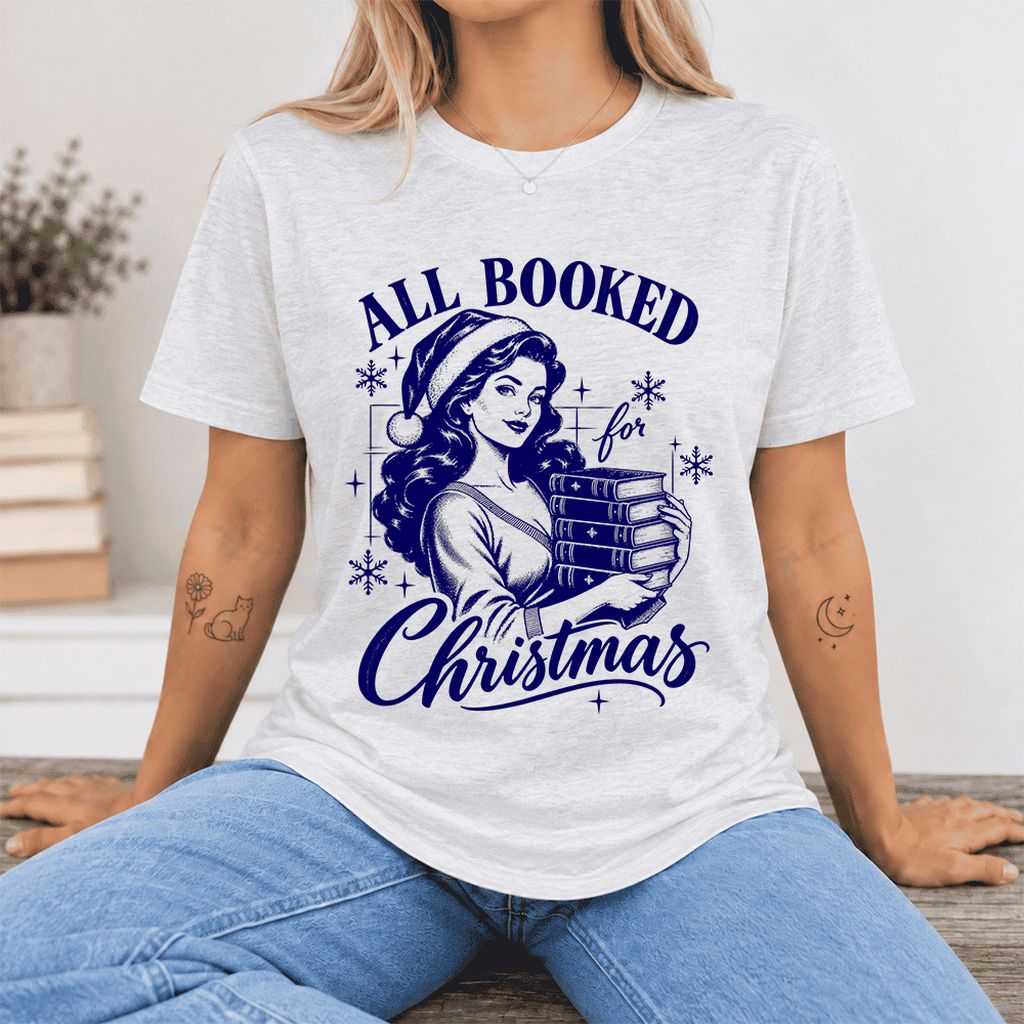 All Booked For Christmas Ultra-Soft Cotton T-Shirt | Christmas Reader Gift Ash