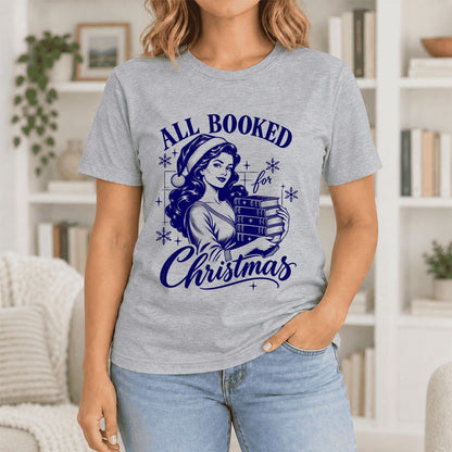 All Booked For Christmas Ultra-Soft Cotton T-Shirt | Christmas Reader Gift Athletic Heather