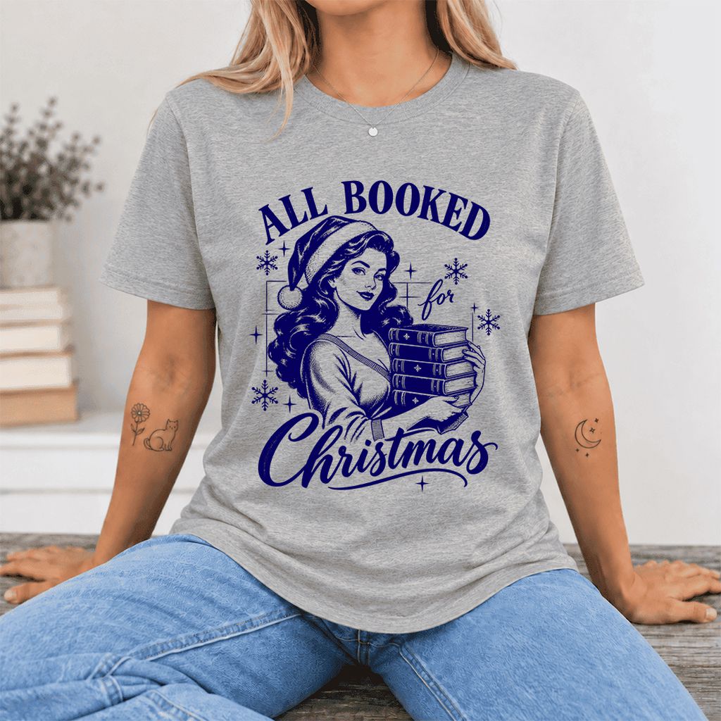 All Booked For Christmas Ultra-Soft Cotton T-Shirt | Christmas Reader Gift Athletic Heather
