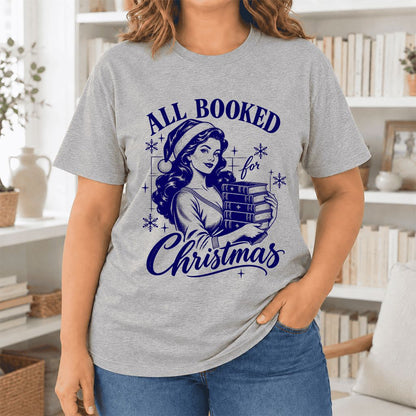 All Booked For Christmas Ultra-Soft Cotton T-Shirt | Christmas Reader Gift Athletic Heather