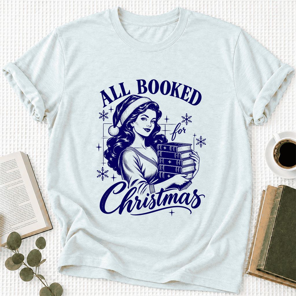 All Booked For Christmas Ultra-Soft Cotton T-Shirt | Christmas Reader Gift Heather Ice Blue
