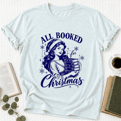 All Booked For Christmas Ultra-Soft Cotton T-Shirt | Christmas Reader Gift Heather Ice Blue