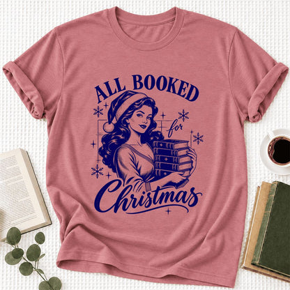 All Booked For Christmas Ultra-Soft Cotton T-Shirt | Christmas Reader Gift Mauve