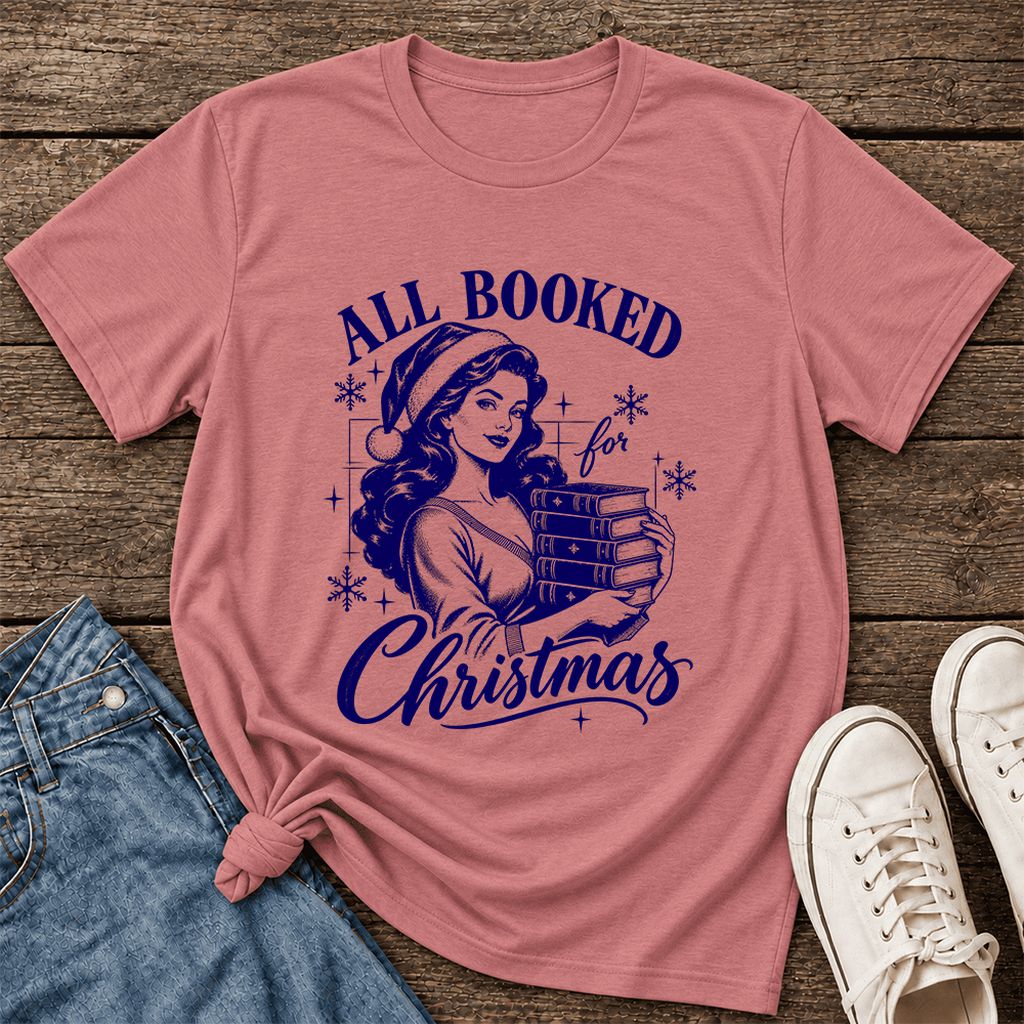 All Booked For Christmas Ultra-Soft Cotton T-Shirt | Christmas Reader Gift Mauve