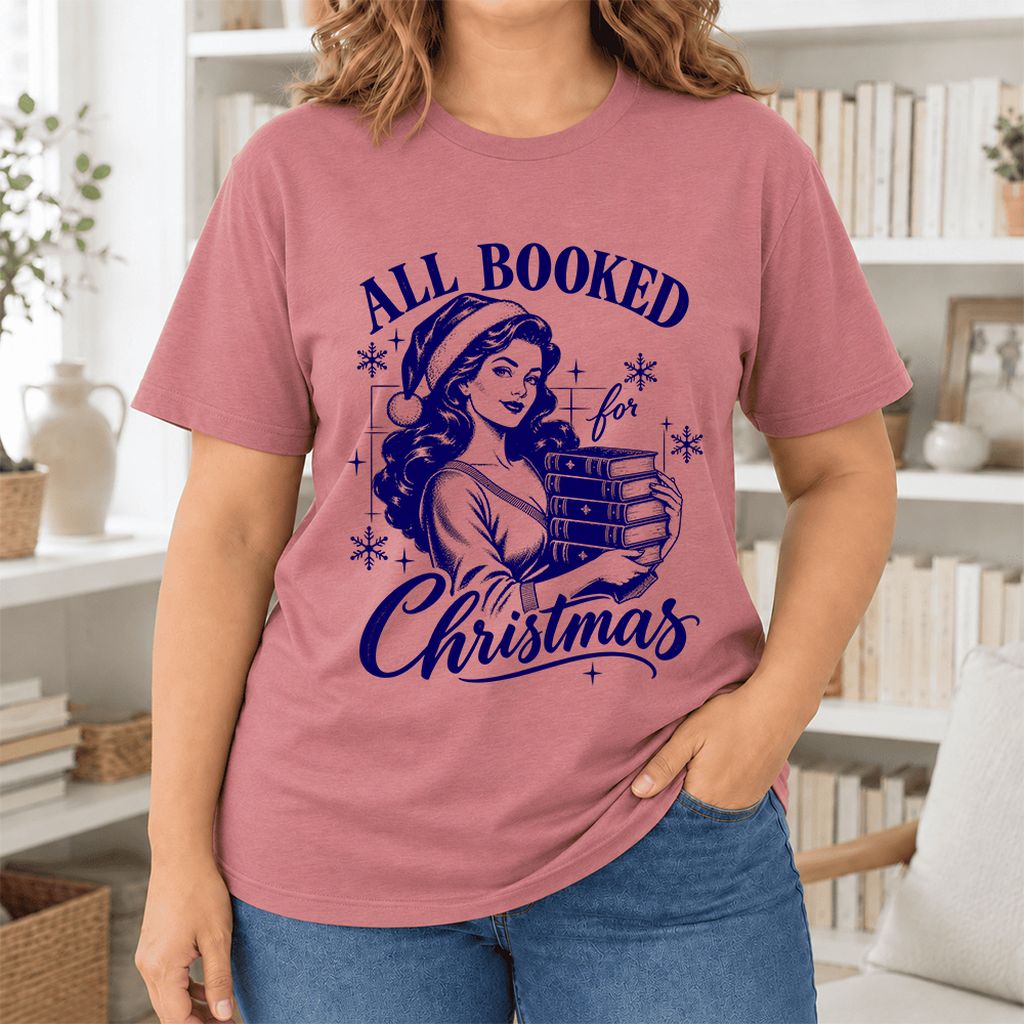 All Booked For Christmas Ultra-Soft Cotton T-Shirt | Christmas Reader Gift Mauve