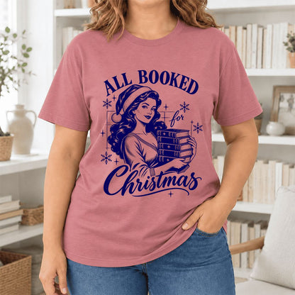 All Booked For Christmas Ultra-Soft Cotton T-Shirt | Christmas Reader Gift Mauve