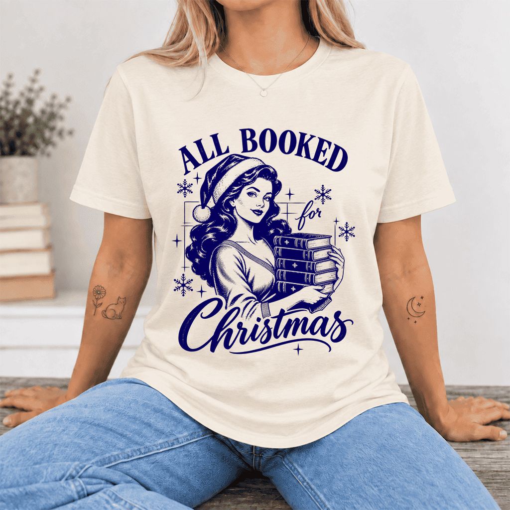 All Booked For Christmas Ultra-Soft Cotton T-Shirt | Christmas Reader Gift Natural