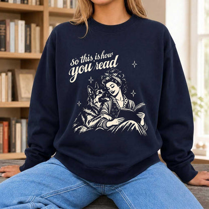 How You Read German Shepherd Printed Sweatshirt | Dog Lover Reader Gift Navy