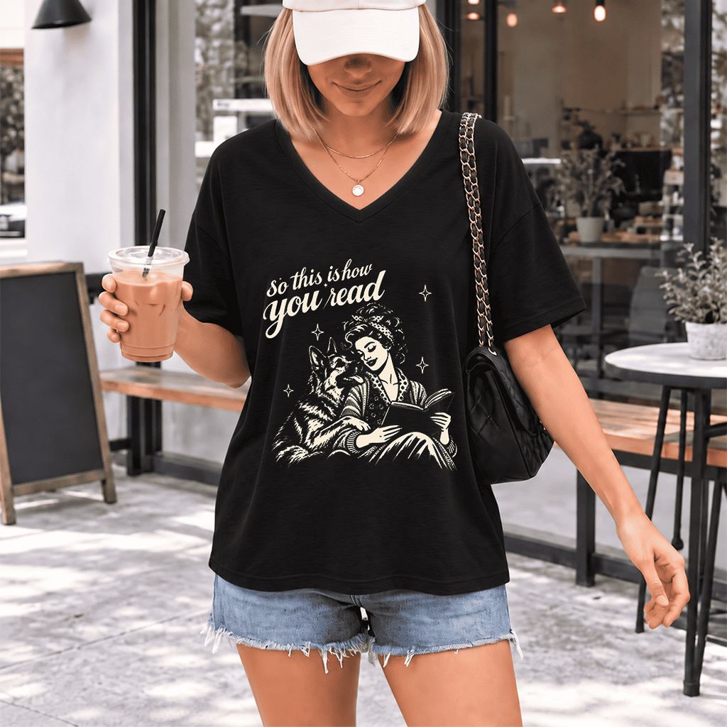 How You Read German Shepherd Ultra-Soft V-Neck | Dog Lover Reader Gift Black