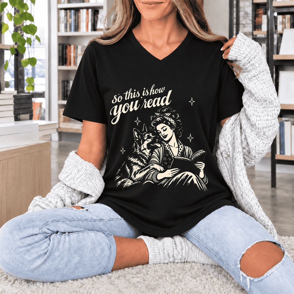 How You Read German Shepherd Ultra-Soft V-Neck | Dog Lover Reader Gift Black
