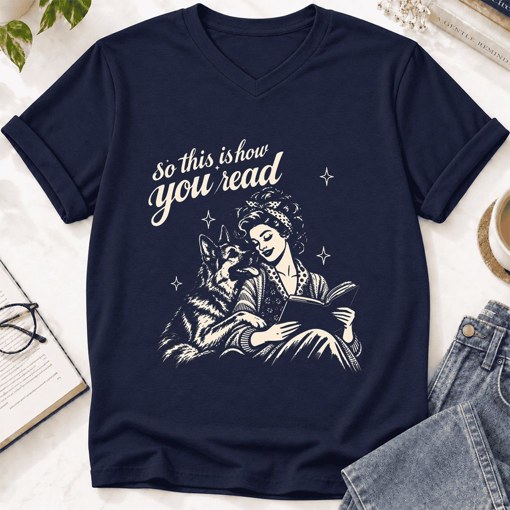 How You Read German Shepherd Ultra-Soft V-Neck | Dog Lover Reader Gift Navy