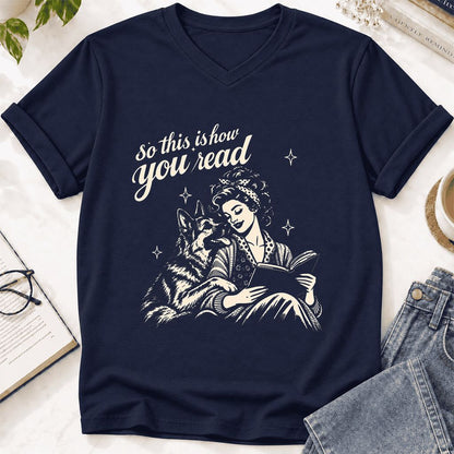 How You Read German Shepherd Ultra-Soft V-Neck | Dog Lover Reader Gift Navy