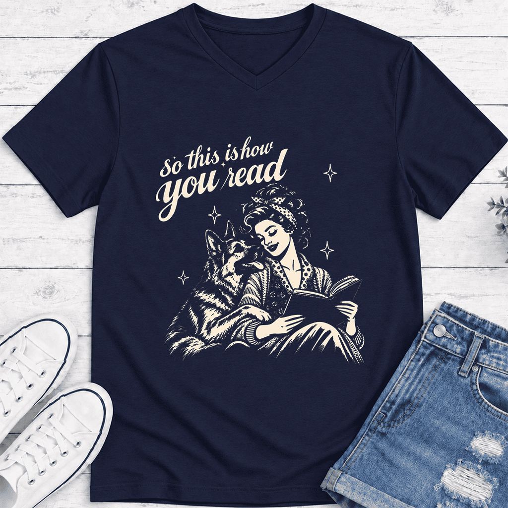 How You Read German Shepherd Ultra-Soft V-Neck | Dog Lover Reader Gift Navy