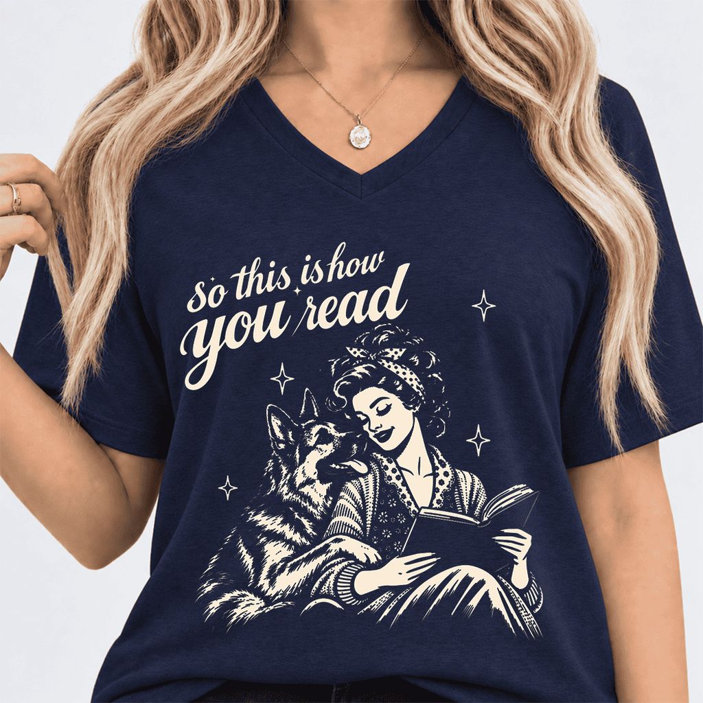 How You Read German Shepherd Ultra-Soft V-Neck | Dog Lover Reader Gift Navy