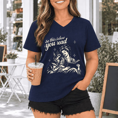 How You Read German Shepherd Ultra-Soft V-Neck | Dog Lover Reader Gift Navy