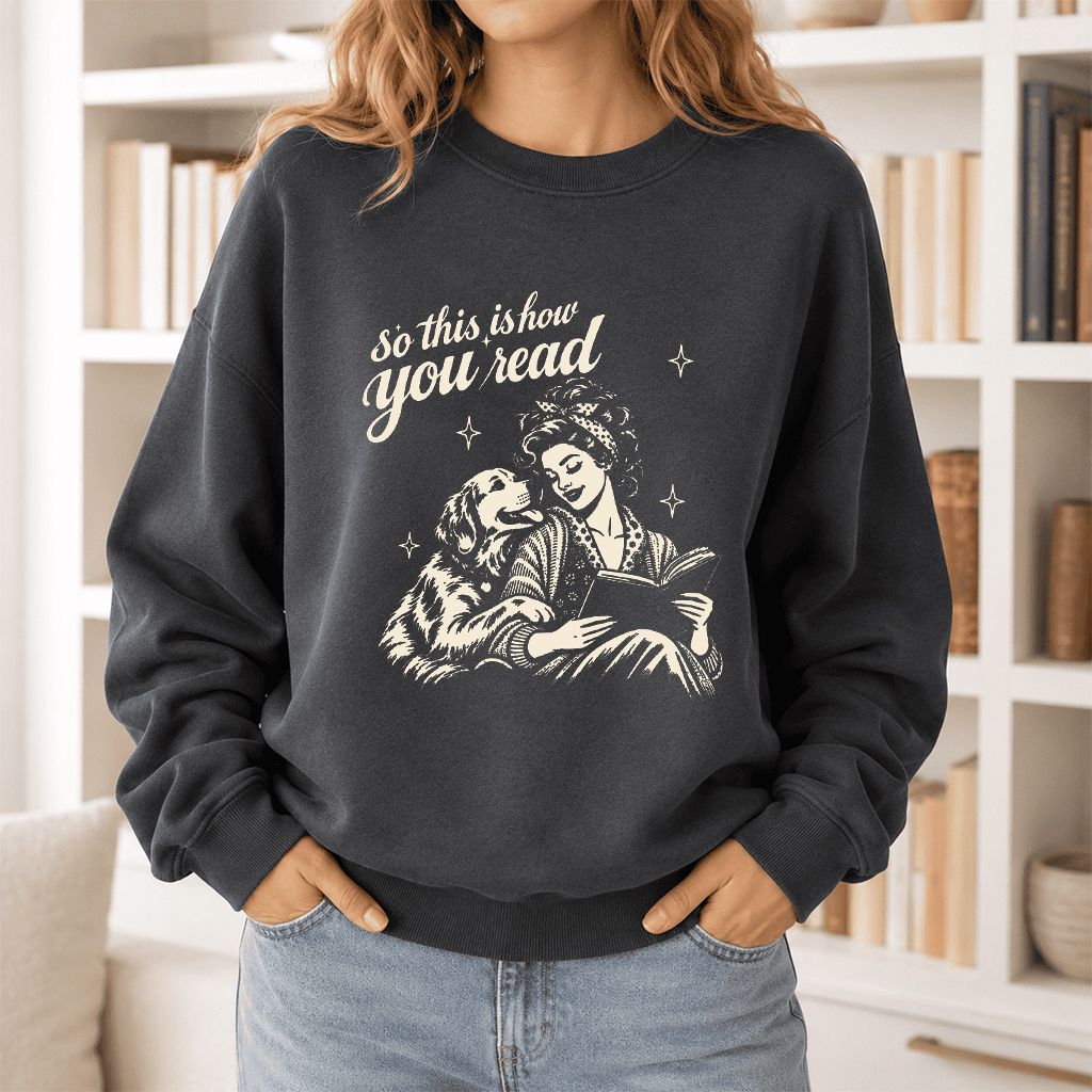 How You Read Golden Retriever Printed Sweatshirt | Dog Lover Reader Gift Dark Heather