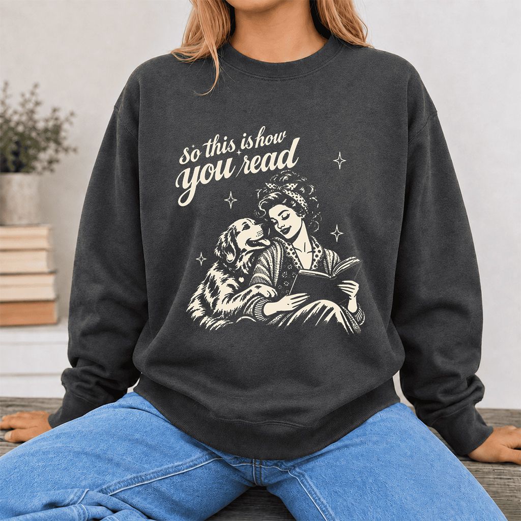 How You Read Golden Retriever Printed Sweatshirt | Dog Lover Reader Gift Dark Heather