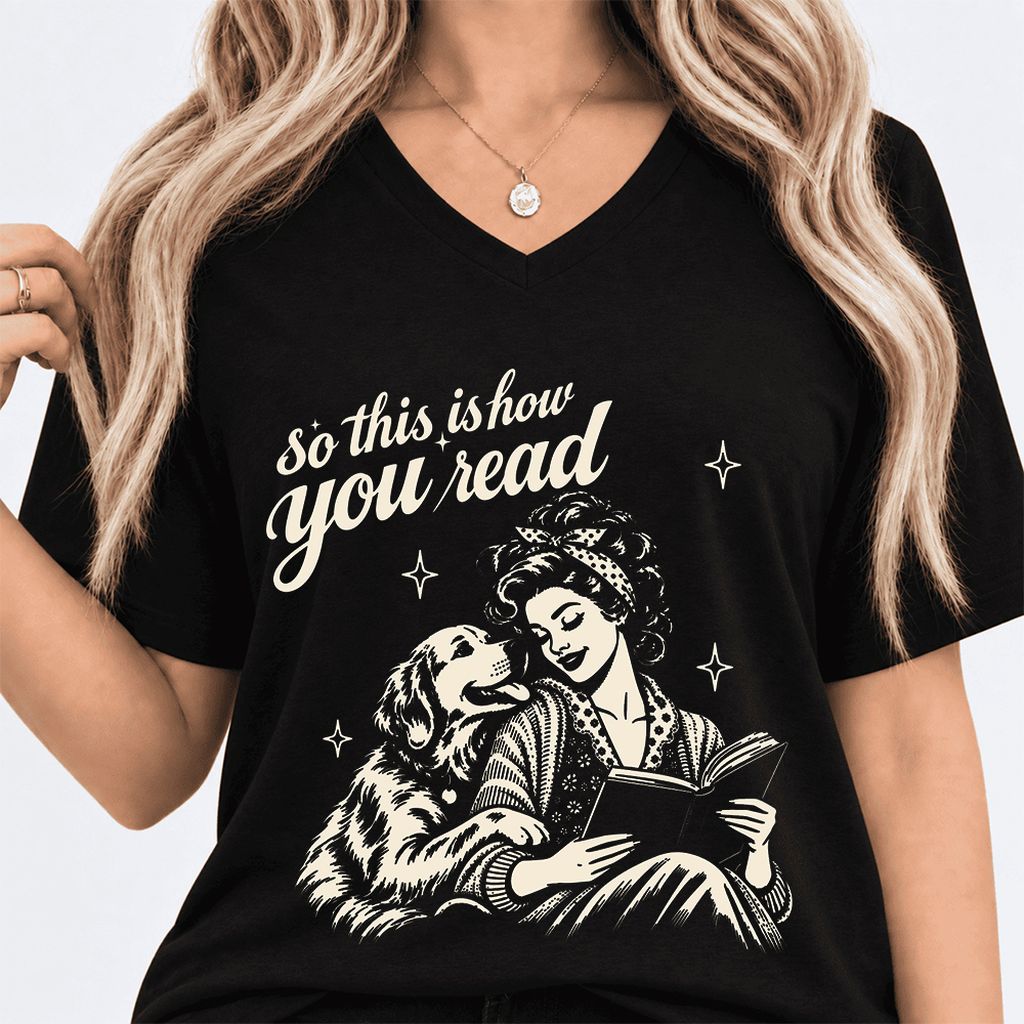 How You Read Golden Retriever Ultra-Soft V-Neck | Dog Lover Reader Gift Black