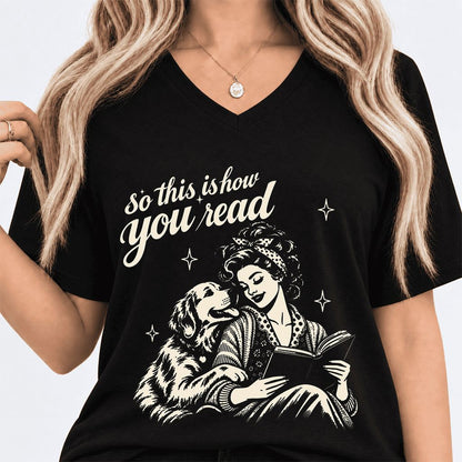 How You Read Golden Retriever Ultra-Soft V-Neck | Dog Lover Reader Gift Black