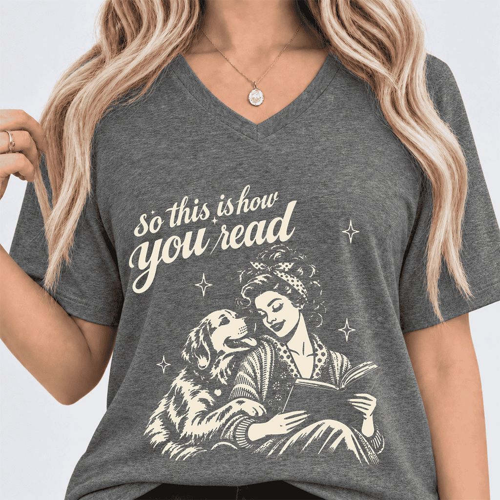 How You Read Golden Retriever Ultra-Soft V-Neck | Dog Lover Reader Gift Deep Heather