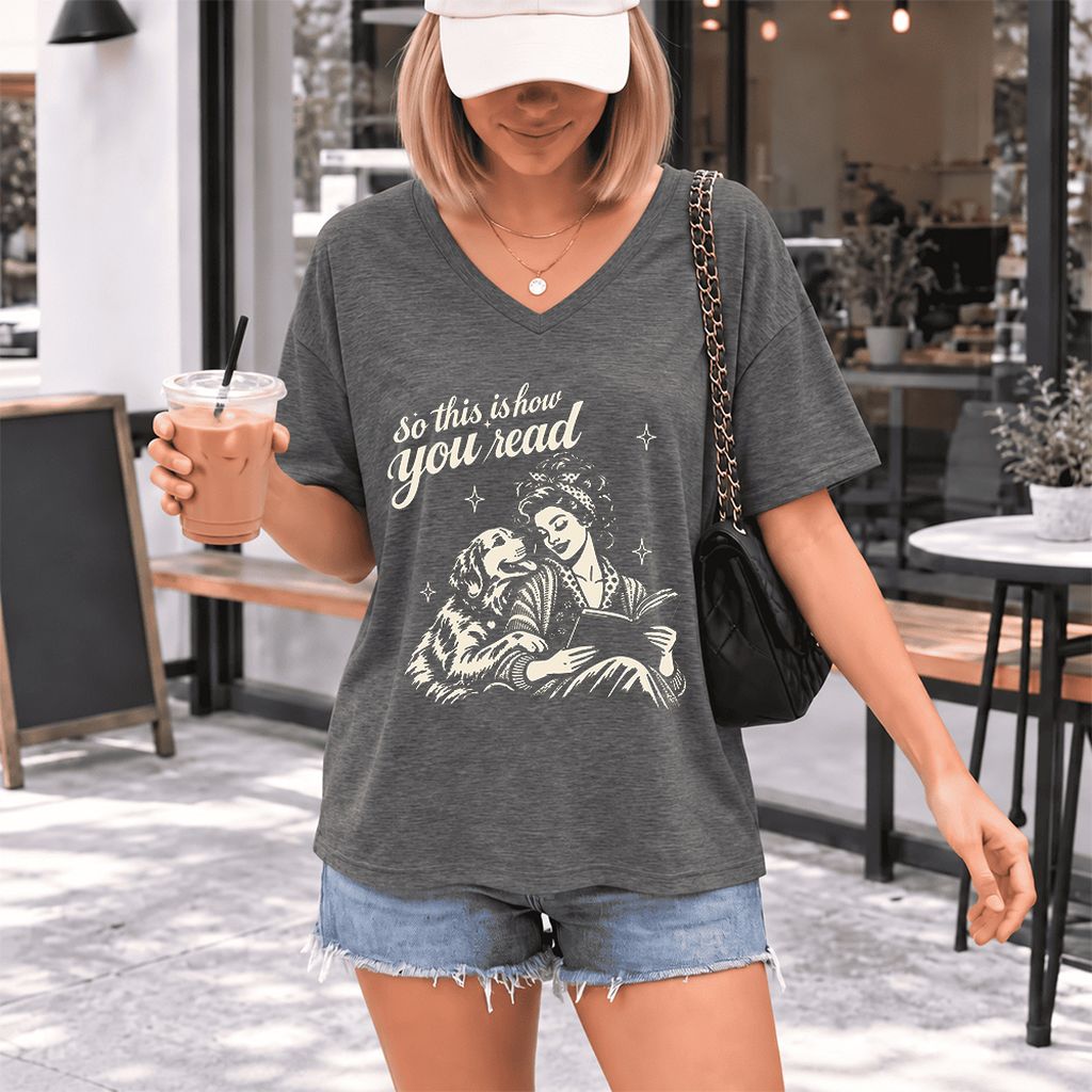 How You Read Golden Retriever Ultra-Soft V-Neck | Dog Lover Reader Gift Deep Heather