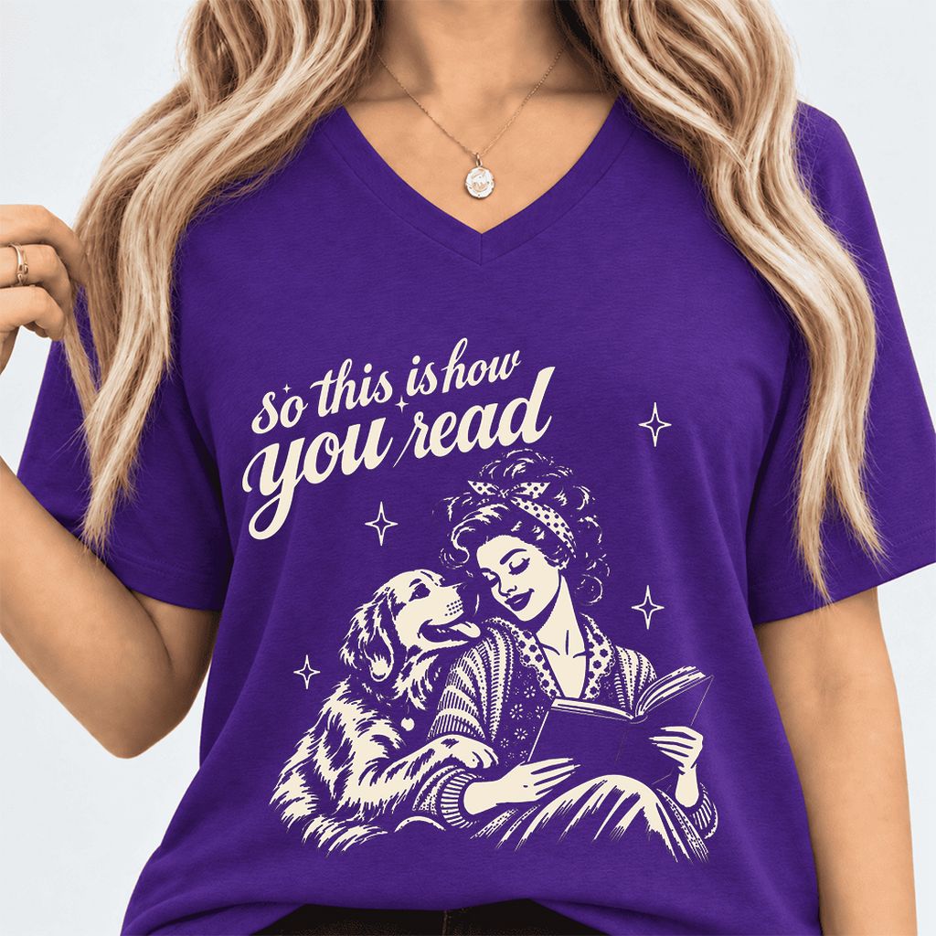How You Read Golden Retriever Ultra-Soft V-Neck | Dog Lover Reader Gift Team Purple
