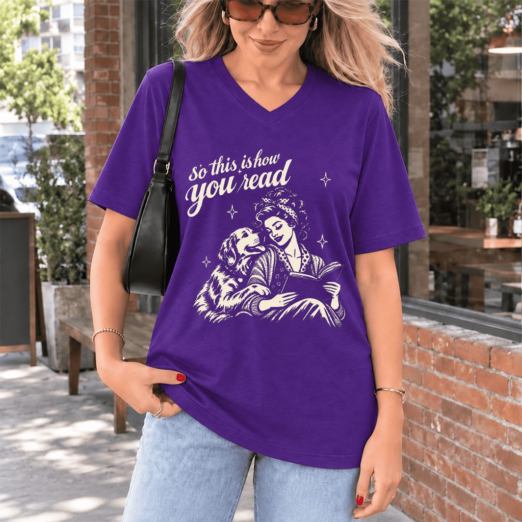 How You Read Golden Retriever Ultra-Soft V-Neck | Dog Lover Reader Gift Team Purple