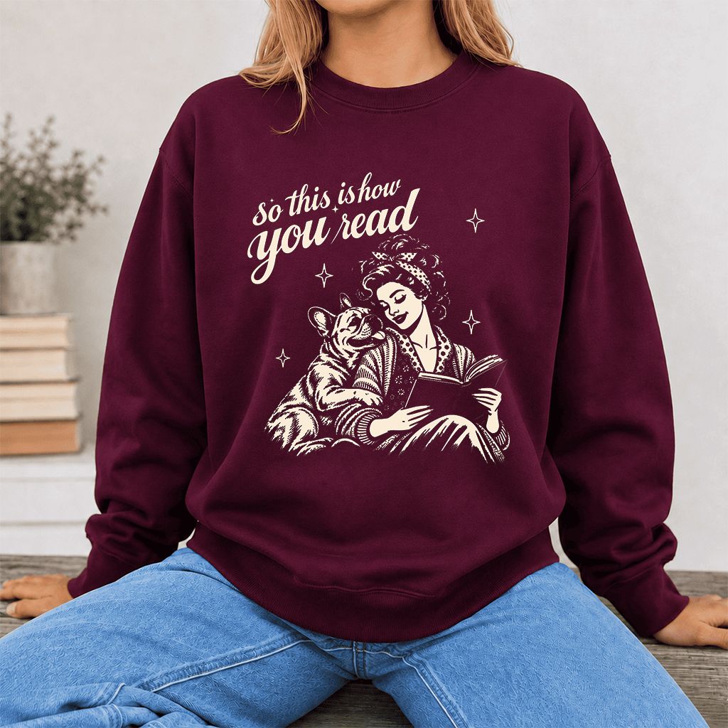How You Read French Bulldog Printed Sweatshirt | Dog Lover Reader Gift Maroon