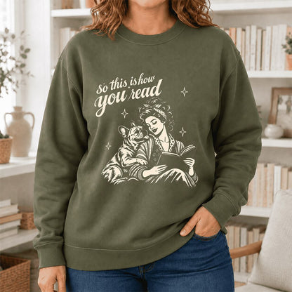 How You Read French Bulldog Printed Sweatshirt | Dog Lover Reader Gift Military Green