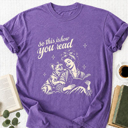 How You Read French Bulldog Printed T-Shirt | Dog Lover Reader Gift Heather Purple