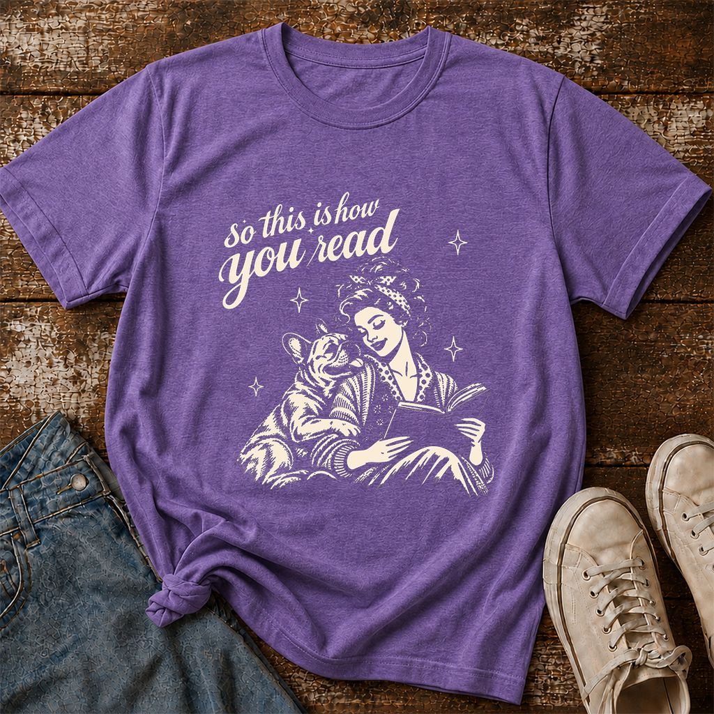How You Read French Bulldog Printed T-Shirt | Dog Lover Reader Gift Heather Purple