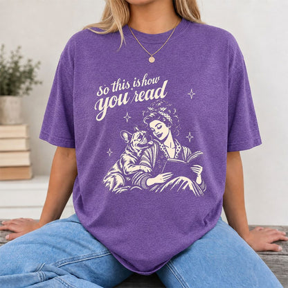 How You Read French Bulldog Printed T-Shirt | Dog Lover Reader Gift Heather Purple
