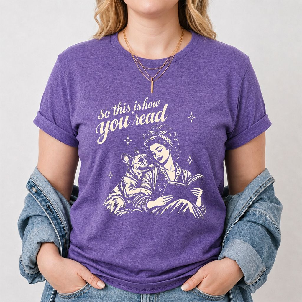 How You Read French Bulldog Printed T-Shirt | Dog Lover Reader Gift Heather Purple