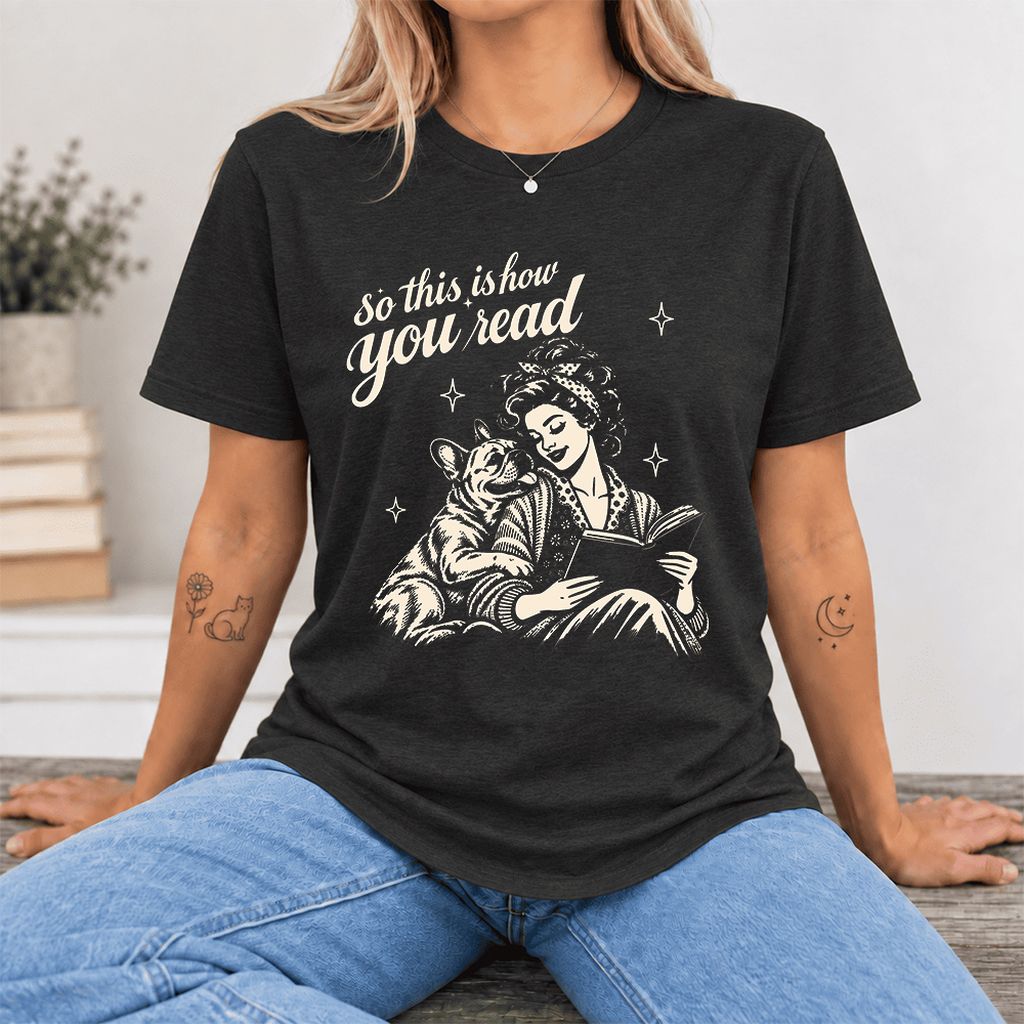 So This Is How You Read French Bulldog Ultra-Soft Cotton T-Shirt | Reader Gift Black Heather