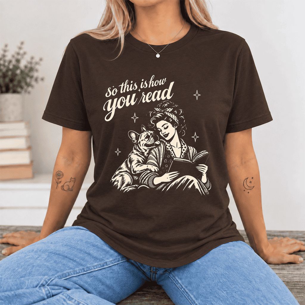 So This Is How You Read French Bulldog Ultra-Soft Cotton T-Shirt | Reader Gift Brown