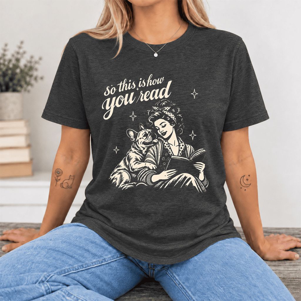 So This Is How You Read French Bulldog Ultra-Soft Cotton T-Shirt | Reader Gift Dark Grey Heather