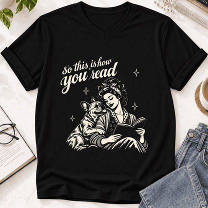 How You Read French Bulldog Ultra-Soft V-Neck | Dog Lover Reader Gift Black