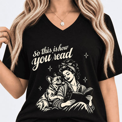 How You Read French Bulldog Ultra-Soft V-Neck | Dog Lover Reader Gift Black