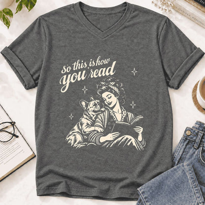 How You Read French Bulldog Ultra-Soft V-Neck | Dog Lover Reader Gift Deep Heather