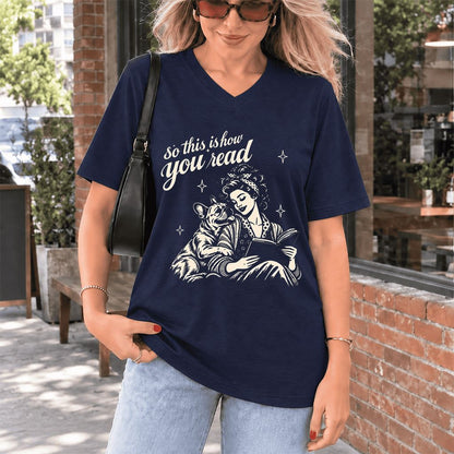 How You Read French Bulldog Ultra-Soft V-Neck | Dog Lover Reader Gift Navy