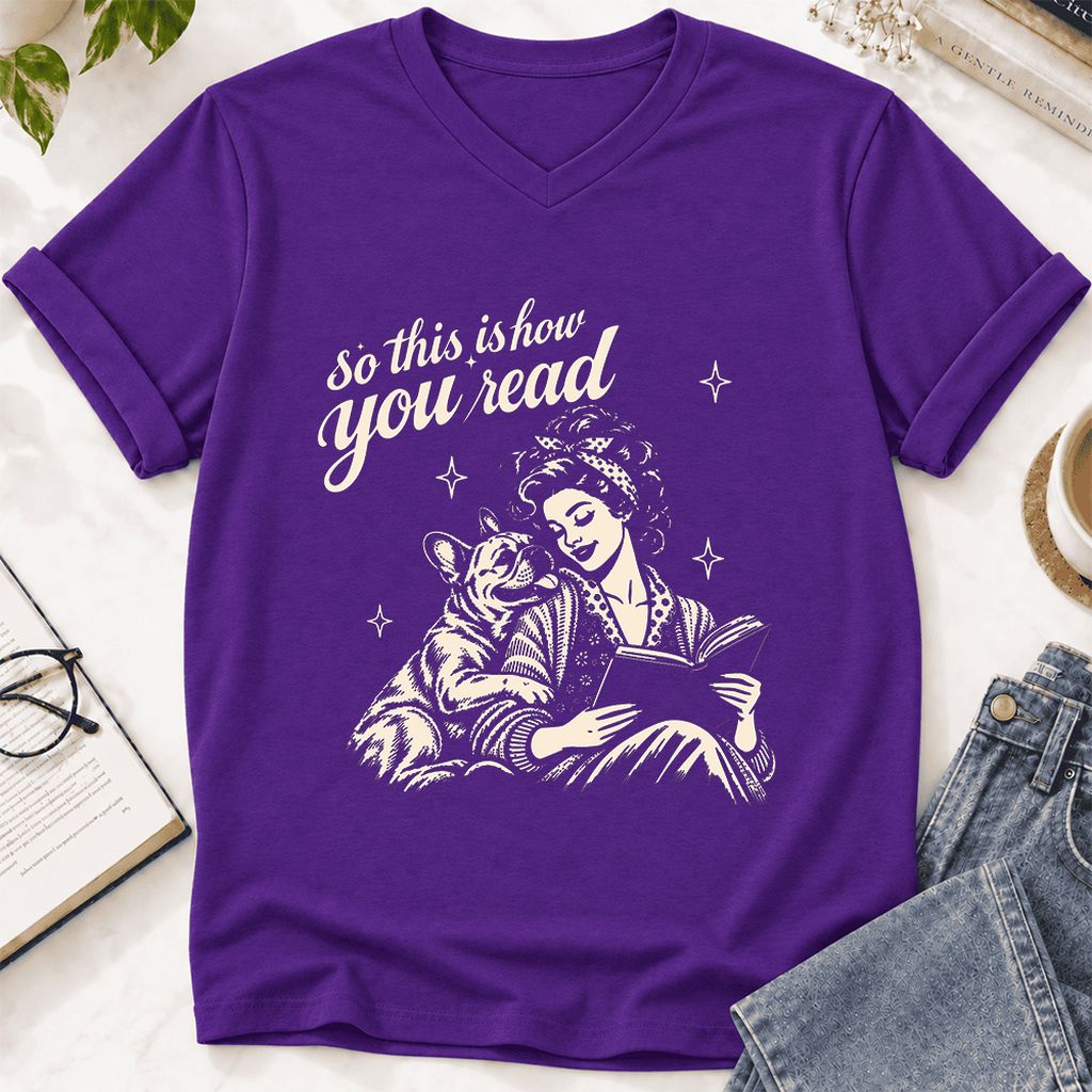 How You Read French Bulldog Ultra-Soft V-Neck | Dog Lover Reader Gift Team Purple