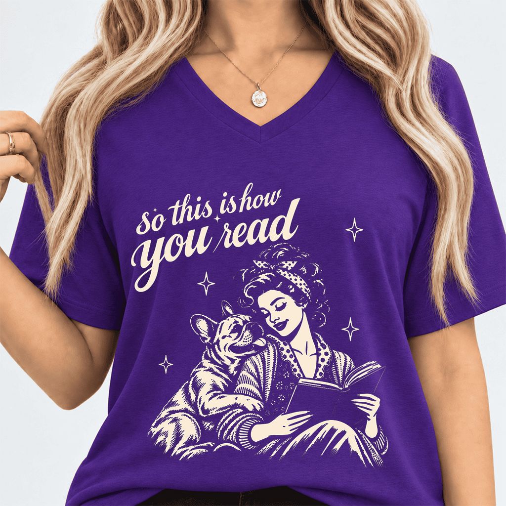 How You Read French Bulldog Ultra-Soft V-Neck | Dog Lover Reader Gift Team Purple