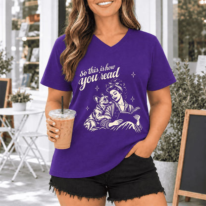 How You Read French Bulldog Ultra-Soft V-Neck | Dog Lover Reader Gift Team Purple